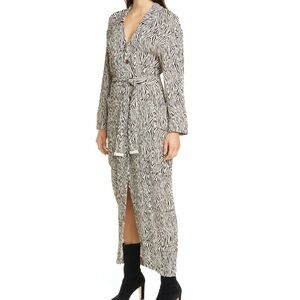 Nanushka Capri Zebra Striped Belted Shirt Dress Size Medium Black Ivory